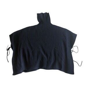 LOFT Black Ribbed Turtleneck Poncho with Side Ties